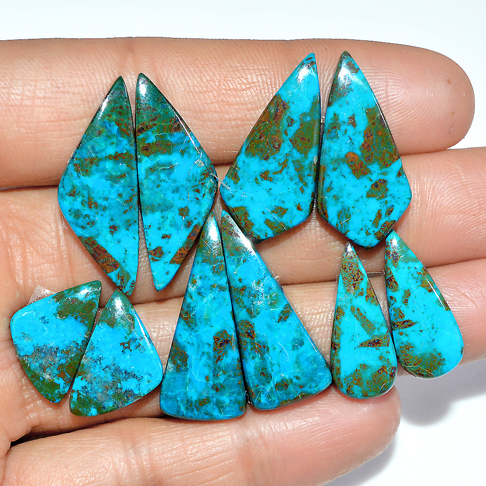 5 Pairs 91 Cts Natural Chrysocolla Cabochon Pairs Statement Earrings Making Loose Healing Gemstone Lot 29x10 17x10mm 17340