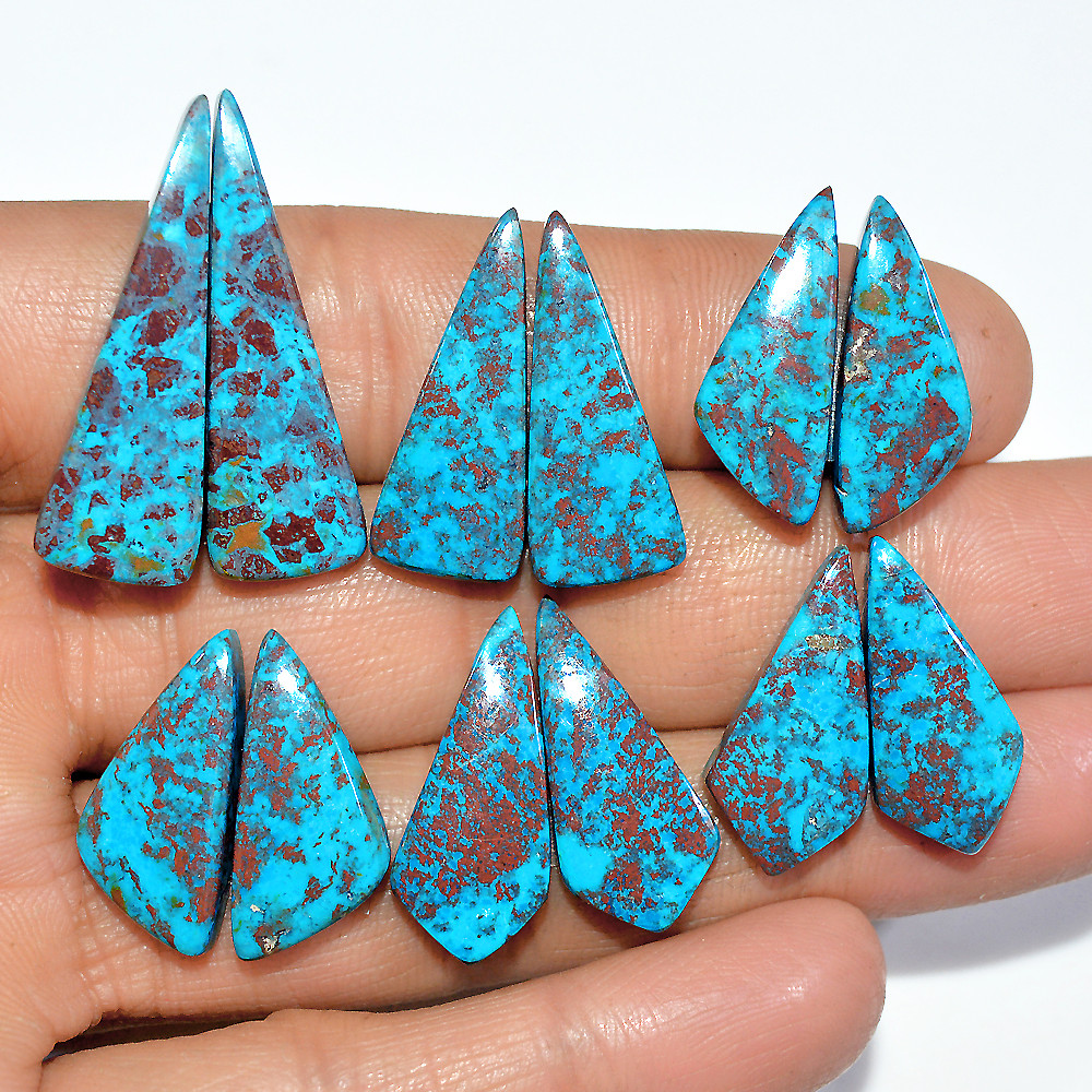 6 Pairs 92 Cts Natural Chrysocolla Cabochon Pairs Statement Earrings Making Loose Healing Gemstone Lot 30x10 20x10mm 17341