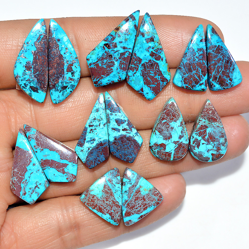 7 Pairs 88 Cts Natural Chrysocolla Cabochon Pairs Statement Earrings Making Loose Healing Gemstone Lot 25x11 15x10mm 17342