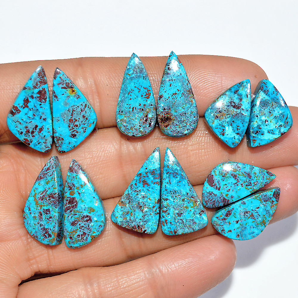 6 Pairs 81 Cts Natural Chrysocolla Cabochon Pairs Statement Earrings Making Loose Healing Gemstone Lot 20x10 15x10mm 17343