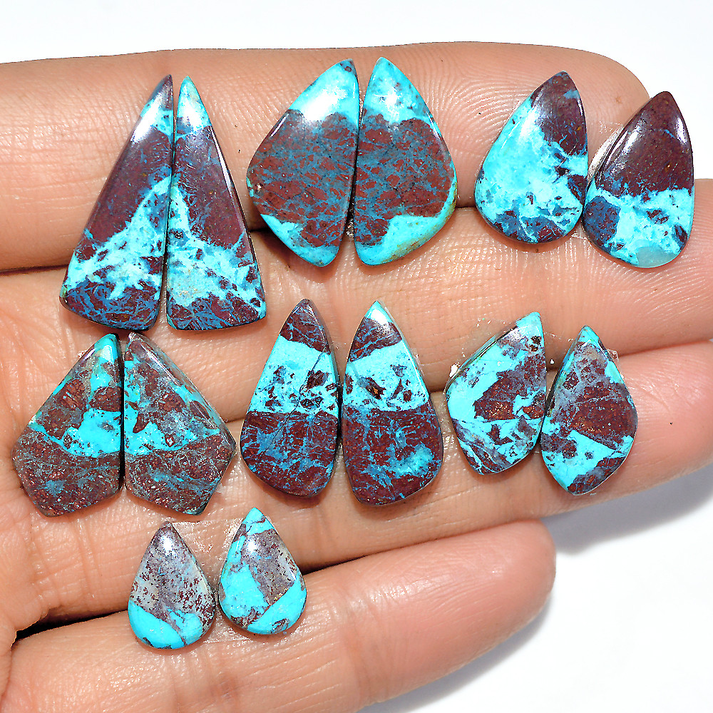 7 Pairs 70 Cts Natural Chrysocolla Cabochon Pairs Statement Earrings Making Loose Healing Gemstone Lot 24x9 10x7mm 17344