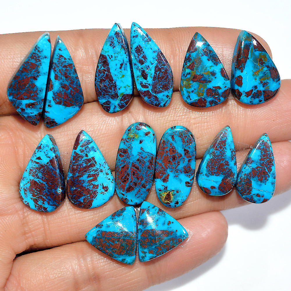 7 Pairs 108 Cts Natural Chrysocolla Cabochon Pairs Statement Earrings Making Loose Healing Gemstone Lot 22x9 13x11mm 17345