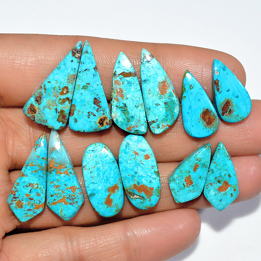 6 Pairs 77 Cts Natural Chrysocolla Cabochon Pairs Statement Earrings Making Loose Healing Gemstone Lot 25x10 18x9mm 17347