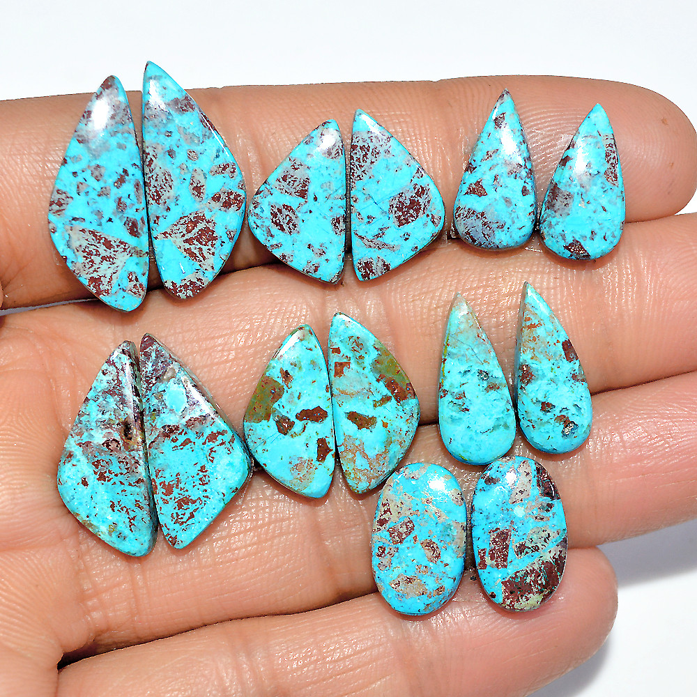 7 Pairs 58 Cts Natural Chrysocolla Cabochon Pairs Statement Earrings Making Loose Healing Gemstone Lot 21x9 15x6mm 17348