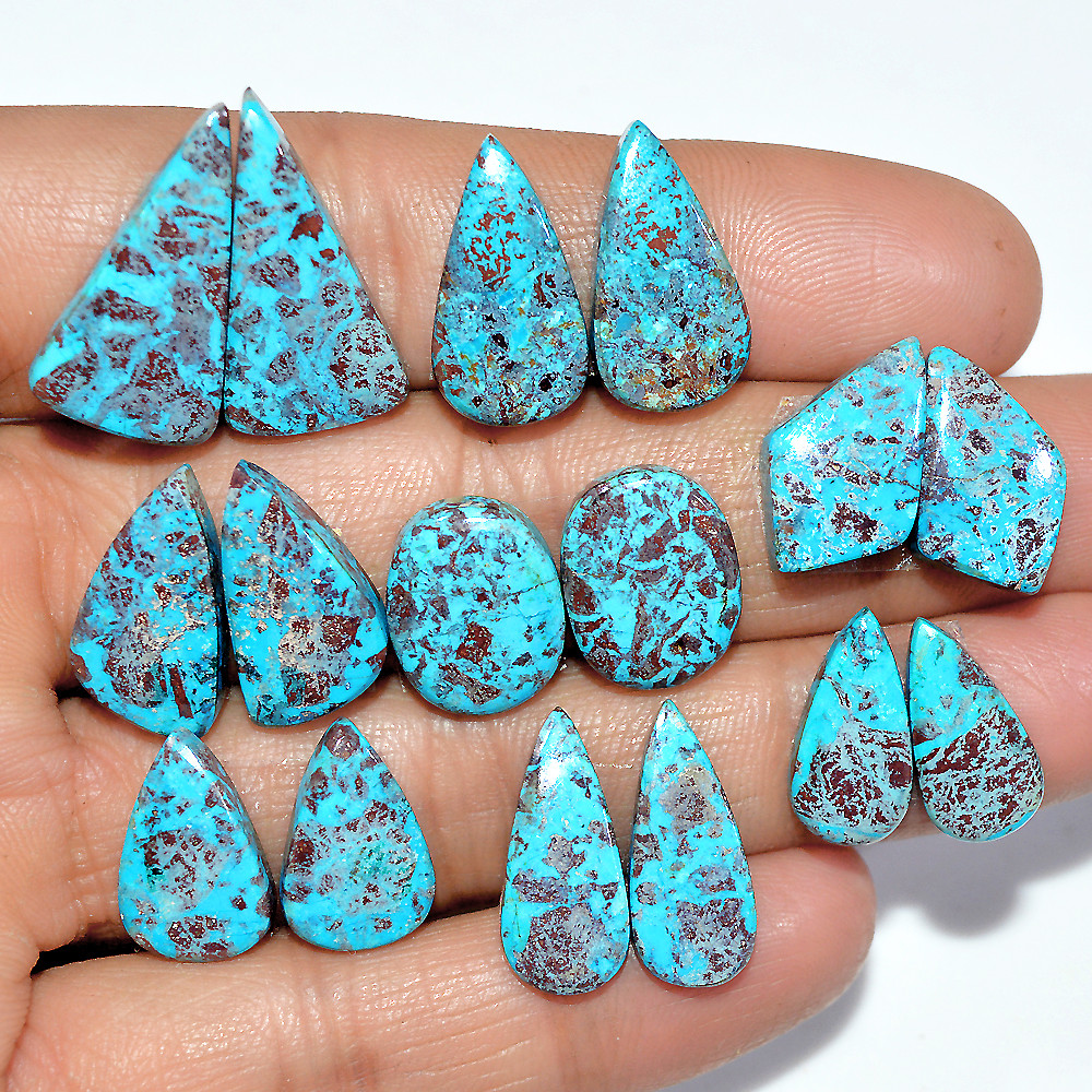 Image of 8 Pairs 71 Cts Natural Chrysocolla Cabochon Gemstone Pair Statement Dainty Earrings Making Healing Crystal Gemstone Lot 22x10 14x6mm #17349