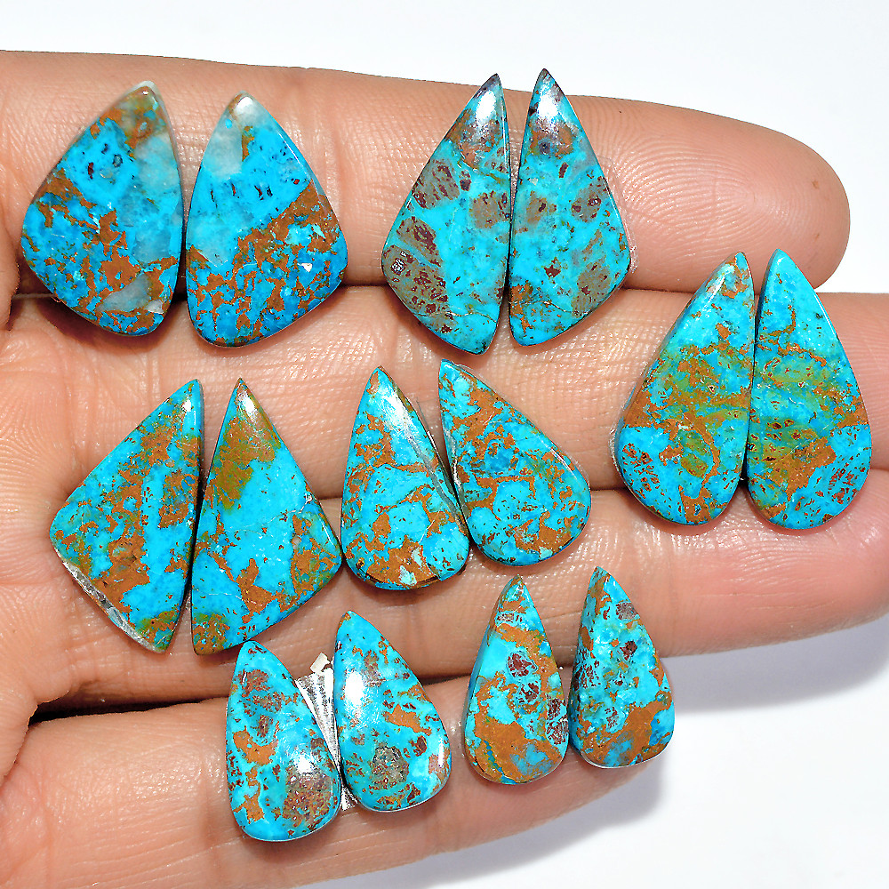 Image of 7 Pairs 89 Cts Natural Chrysocolla Cabochon Gemstone Pair Statement Dainty Earrings Making Healing Crystal Gemstone Lot 22x10 15x9mm #17354