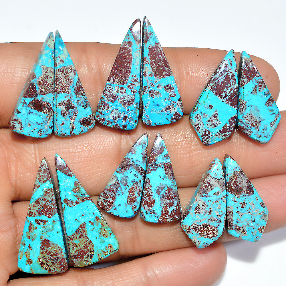 6 Pairs 79 Cts Natural Chrysocolla Cabochon Gemstone Pair Statement Dainty Earrings Making Healing Crystal Gemstone Lot 27x10 20x9mm 17355