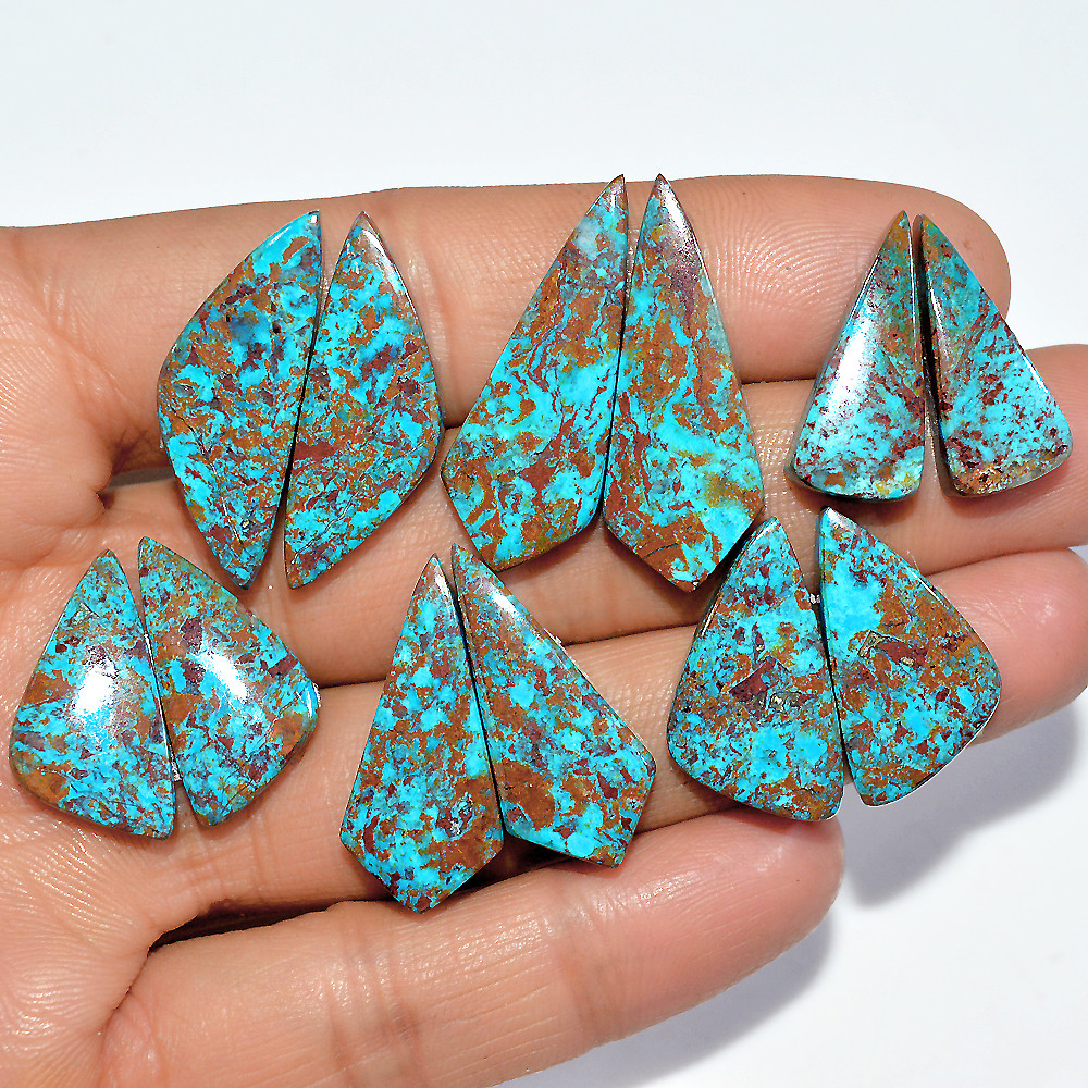 6 Pairs 110 Cts Natural Chrysocolla Cabochon Gemstone Pair Statement Dainty Earrings Making Healing Crystal Gemstone Lot 31x10 20x9mm 17356