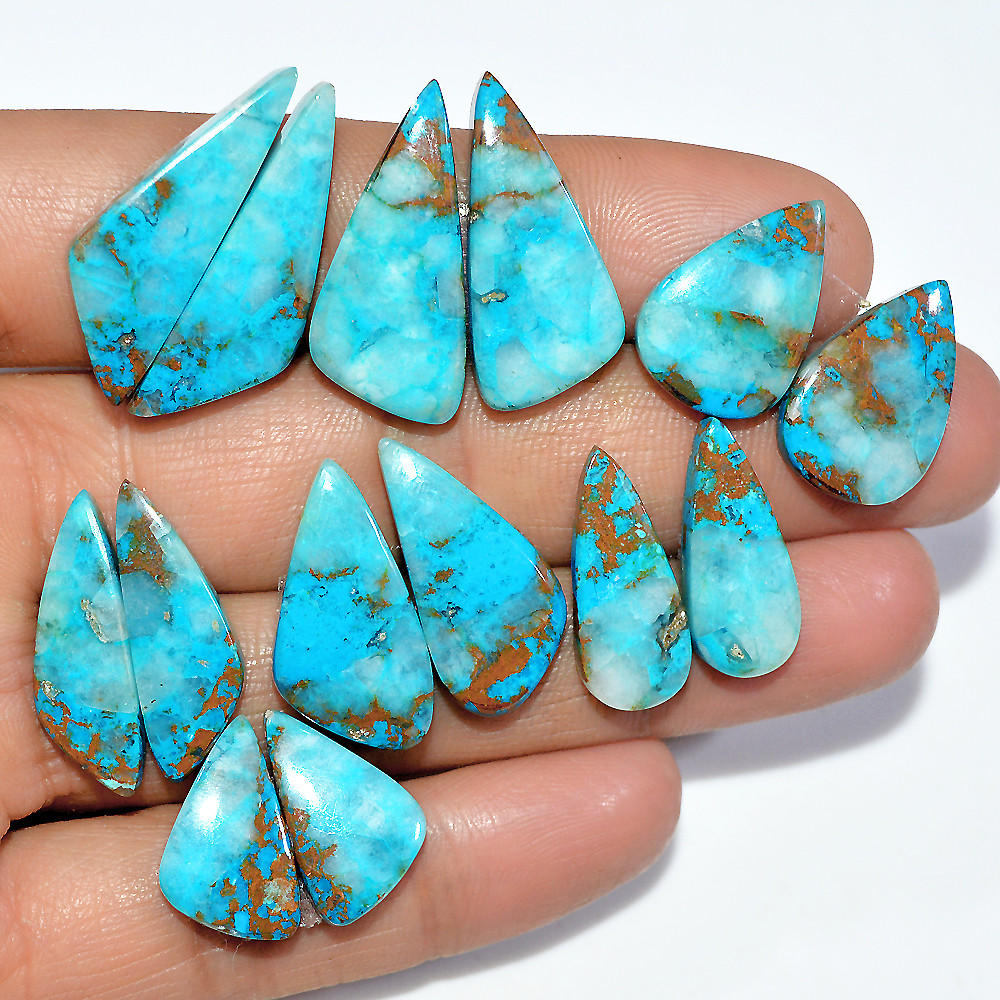 7 Pairs 123 Cts Natural Chrysocolla Cabochon Gemstone Pair Statement Dainty Earrings Making Healing Crystal Gemstone Lot 29x9 16x10mm 17358