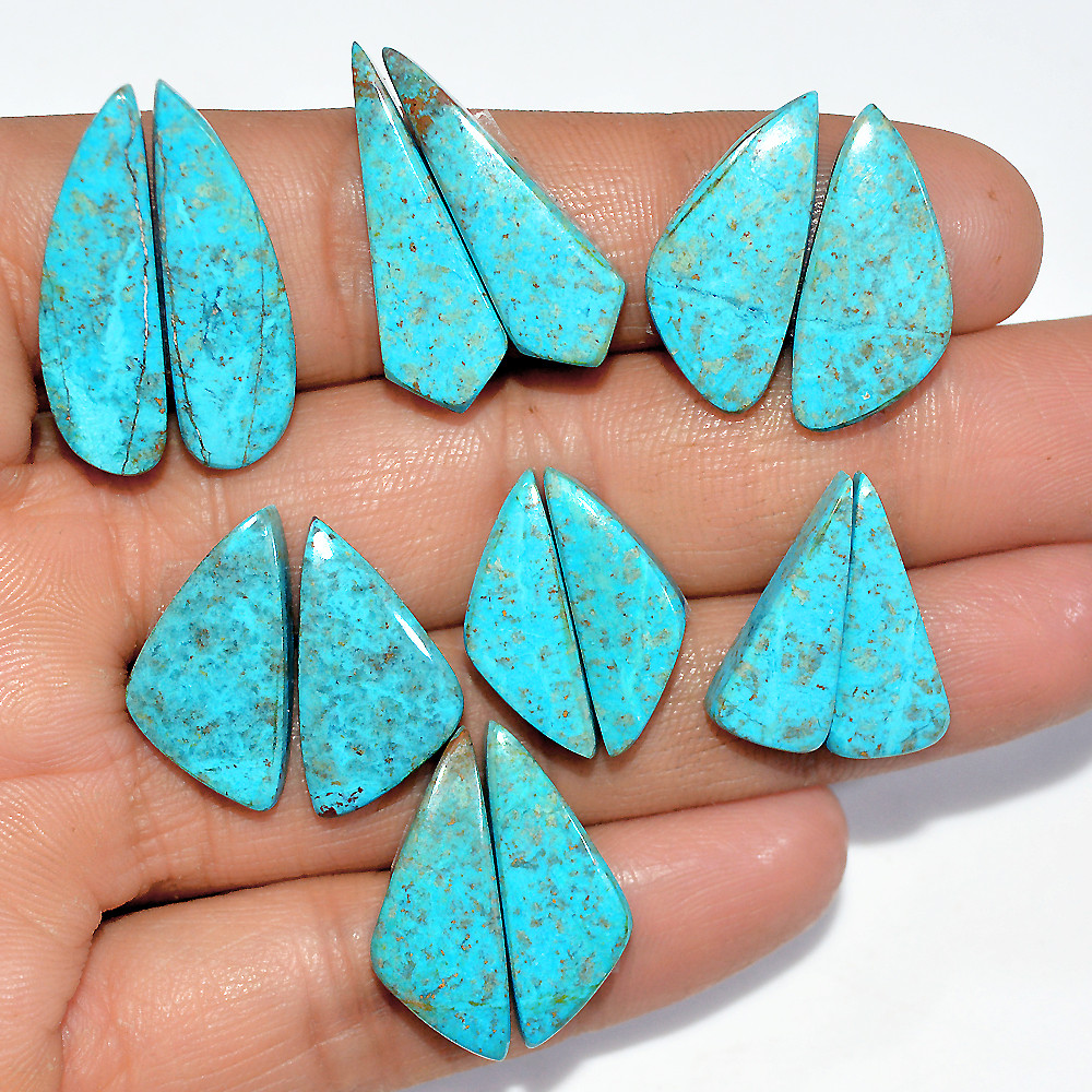 Image of 7 Pairs 78 Cts Natural Chrysocolla Cabochon Gemstone Pair Statement Dainty Earrings Making Healing Crystal Gemstone Lot 25x8 20x5mm #17360