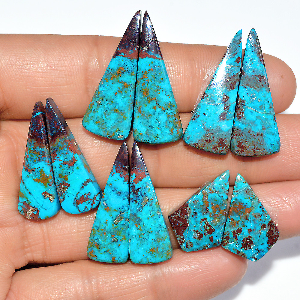5 Pairs 101 Cts Natural Chrysocolla Cabochon Gemstone Pair Statement Dainty Earring Making Healing Crystal Gemstone Lot 30x10 20x12mm 17362