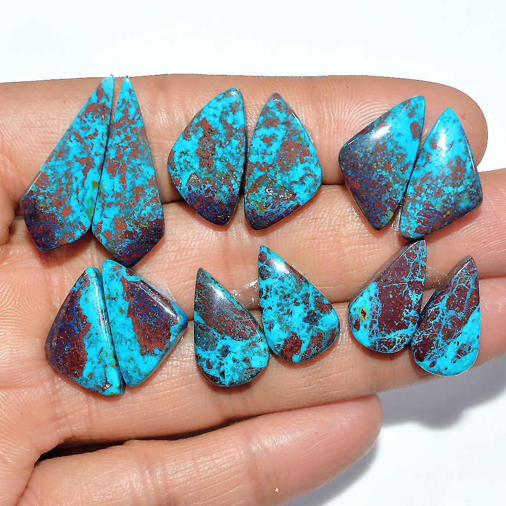 Image of 6 Pairs 90 Cts Natural Chrysocolla Cabochon Gemstone Pair Statement Dainty Earrings Making Healing Crystal Gemstone Lot 26x10 16x9mm #17364