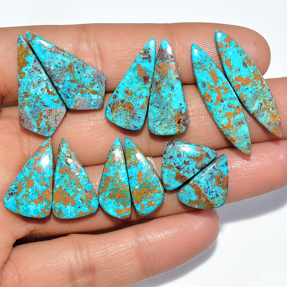 6 Pairs 86 Cts Natural Chrysocolla Cabochon Gemstone Pair Statement Dainty Earrings Making Healing Crystal Gemstone Lot 30x5 15x10mm 17365