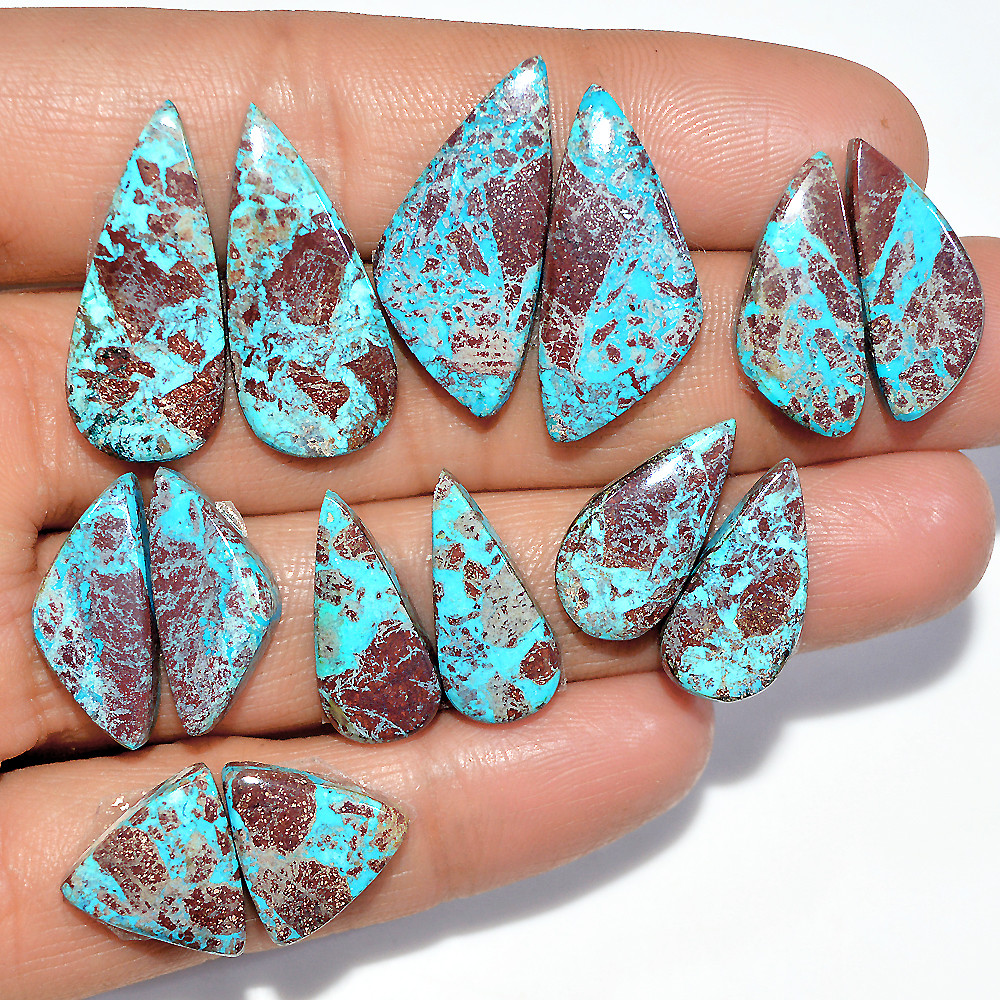 7 Pairs 72 Cts Natural Chrysocolla Cabochon Gemstone Pair Statement Dainty Earrings Making Healing Crystal Gemstone Lot 25x10 13x11mm 17367