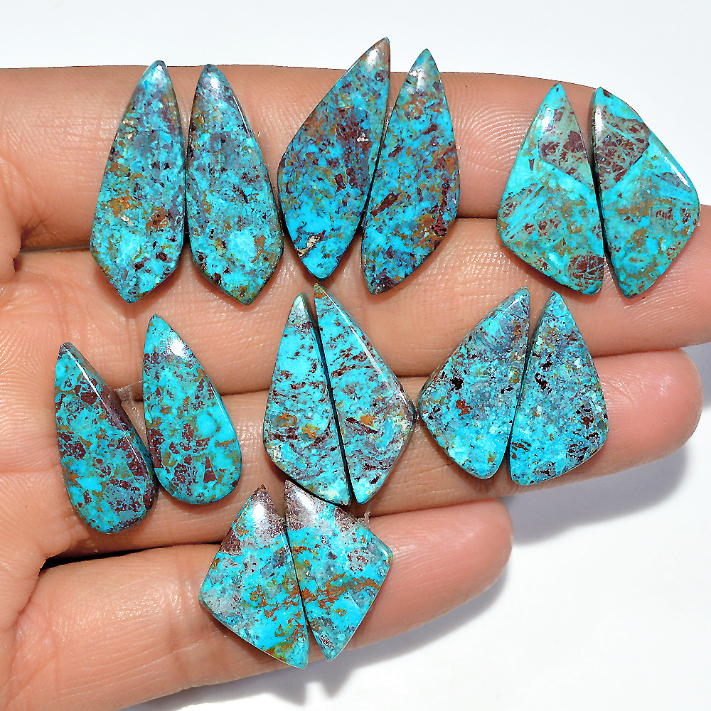 Image of 7 Pairs 105 Cts Natural Chrysocolla Cabochon Gemstone Pair Statement Dainty Earrings Making Healing Crystal Gemstone Lot 26x9 20x10mm #17368