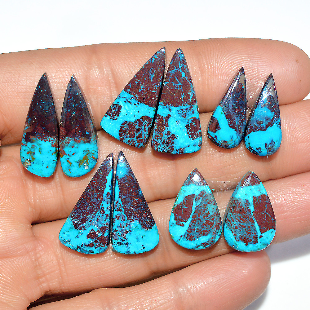 5 Pairs 70 Cts Natural Chrysocolla Cabochon Gemstone Pair Statement Dainty Earrings Making Healing Crystal Gemstone Lot 20x10 15x6mm 17369