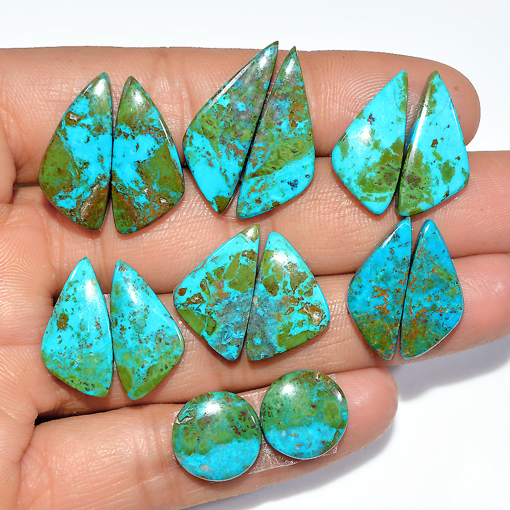 7 Pairs 95 Cts Natural Chrysocolla Cabochon Gemstone Pair Statement Dainty Earrings Making Healing Crystal Gemstone Lot 26x9 11x11mm 17370