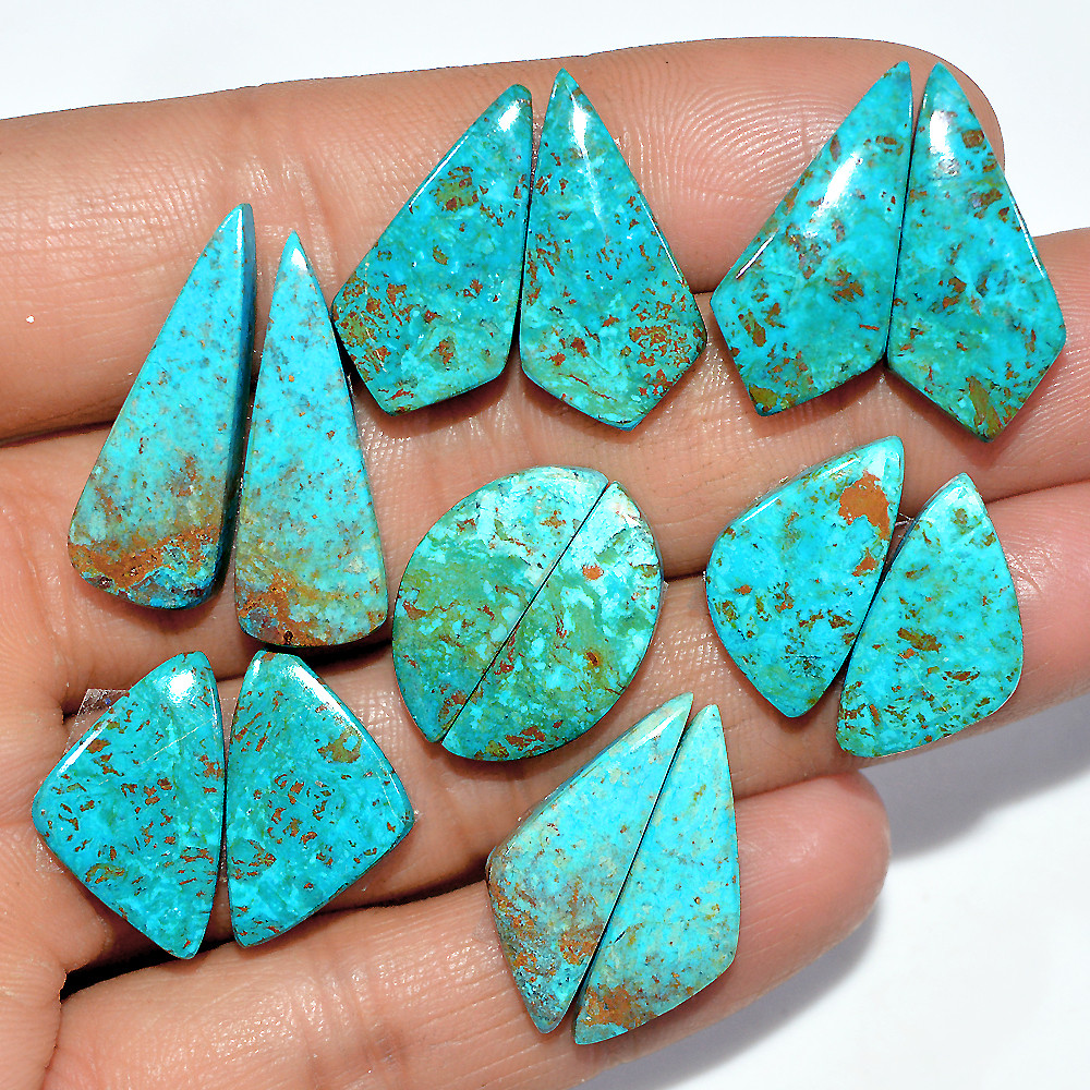 7 Pairs 86 Cts Natural Chrysocolla Cabochon Gemstone Pair Statement Dainty Earrings Making Healing Crystal Gemstone Lot 25x9 18x10mm 17371