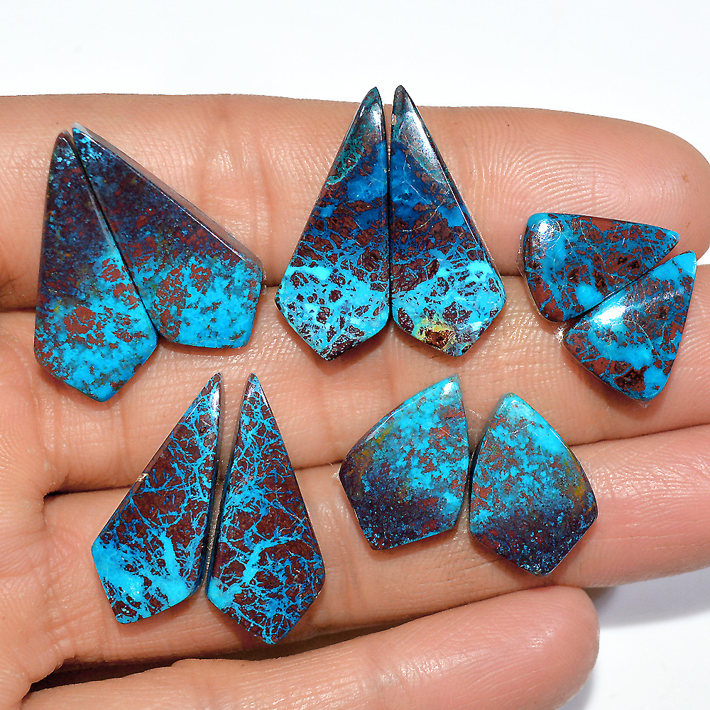 5 Pairs 76 Cts Natural Chrysocolla Cabochon Pairs Lot Dangle Drop Silver Earrings Making Matched Gemstone 25x10 14x9mm 17379