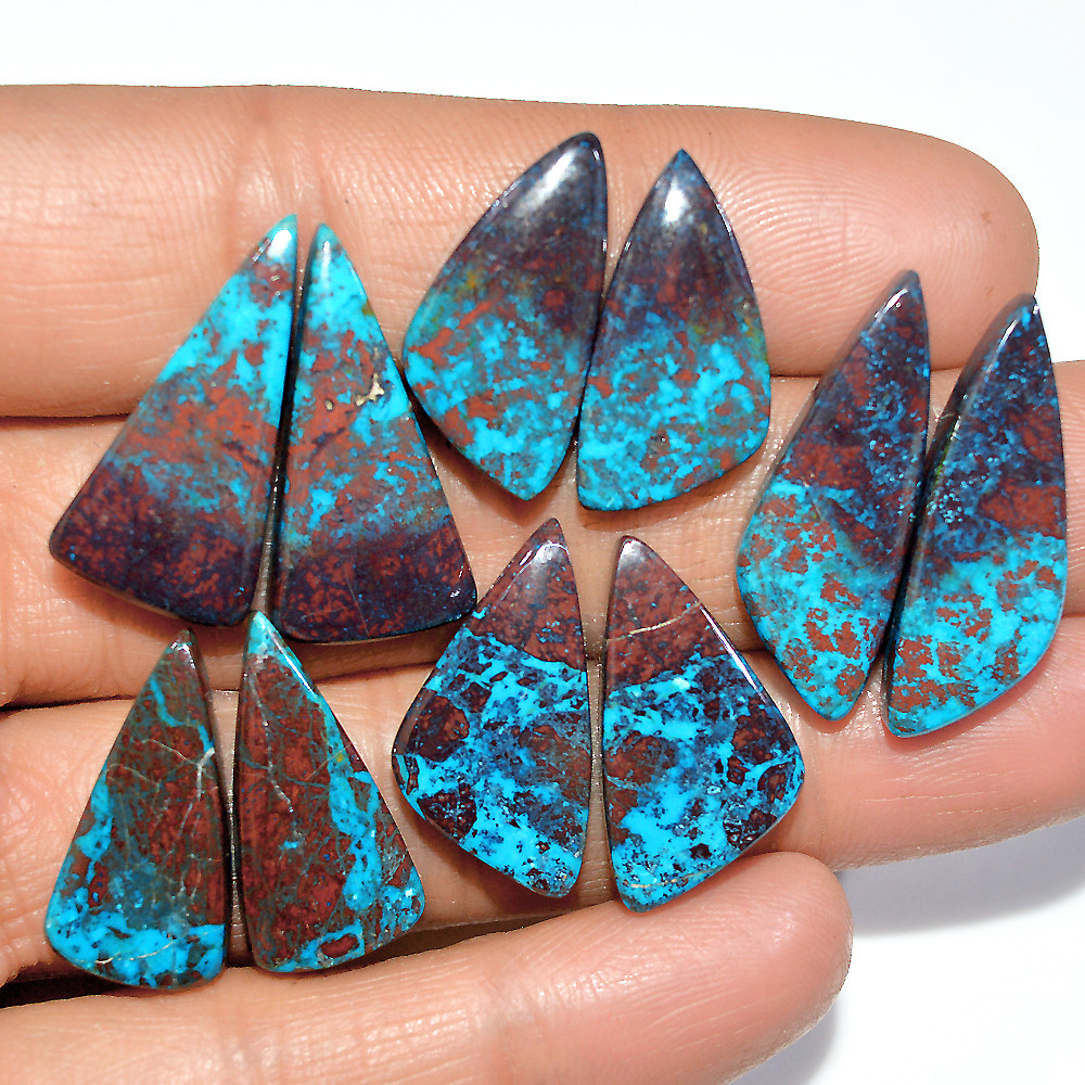 5 Pairs 95 Cts Natural Chrysocolla Cabochon Pairs Lot Dangle Drop Silver Earrings Making Matched Gemstone 26x9 20x10mm 17385