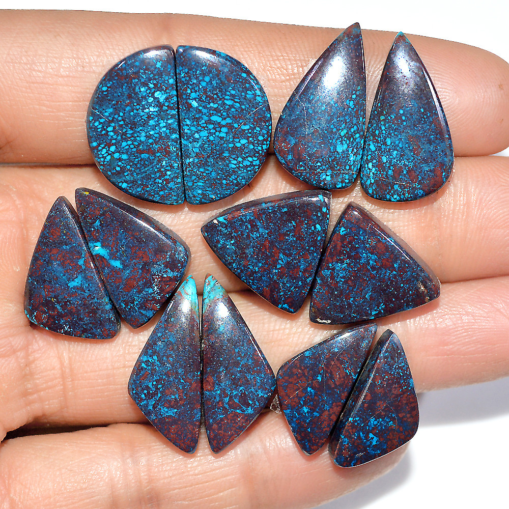 6 Pairs 104 Cts Natural Chrysocolla Cabochon Pairs Lot Dangle Drop Silver Earrings Making Matched Gemstone 20x10 19x9mm 17391