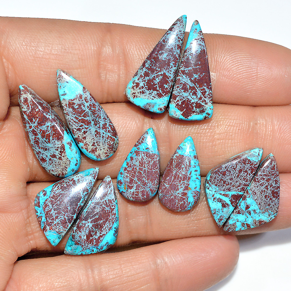 5 Pairs 63 Cts Natural Chrysocolla Cabochon Pairs Lot Dangle Drop Silver Earrings Making Matched Gemstone 22x9 15x9mm 17394