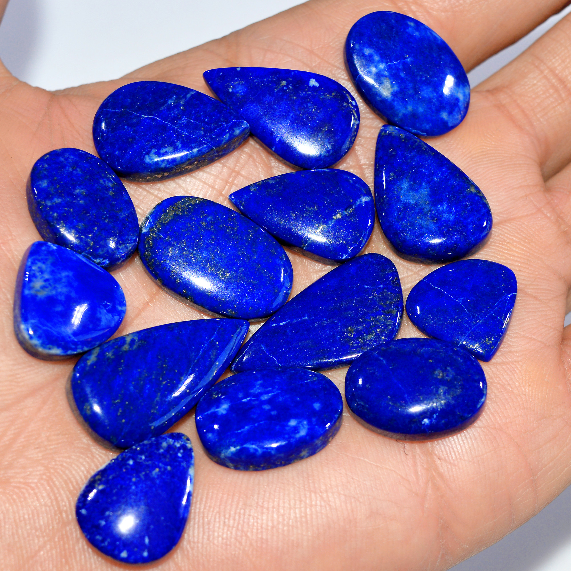 14 Pcs 209 Cts Natural Lapis Lazuli Cabochon Loose Gemstone Lot Craft Supplies For Silver Jewelry Making For Women 27x12 14x14mm 17395