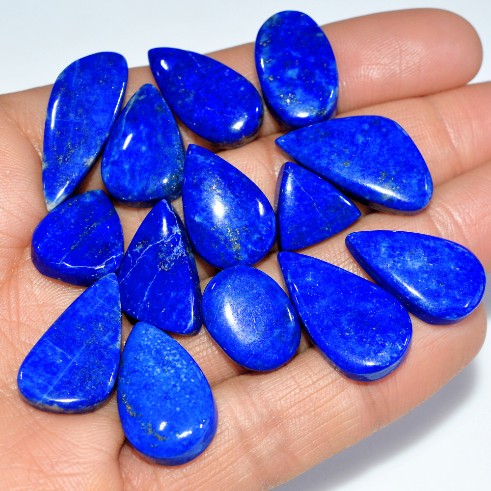 Image of 14 Pcs 197 Cts Natural Lapis Lazuli Cabochon Loose Gemstone Lot Craft Supplies For Silver Jewelry Making For Women 26x10 11x11mm #17396
