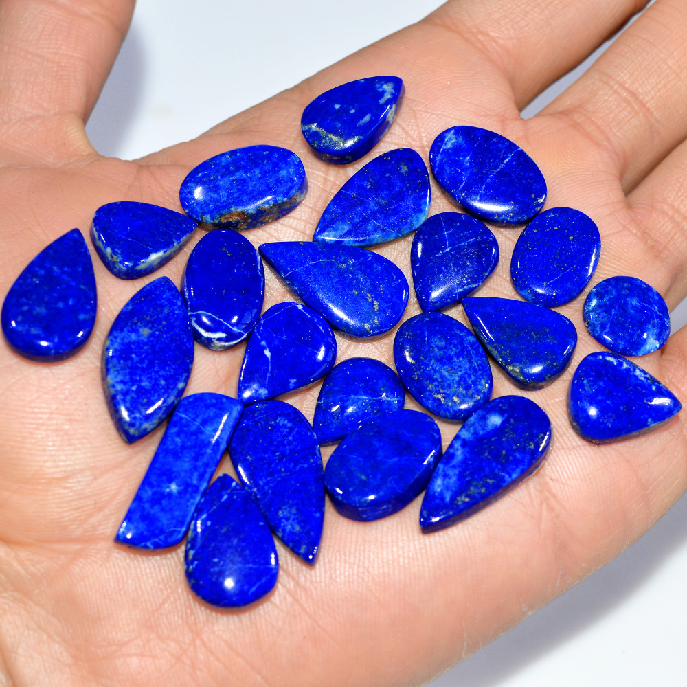 Image of 22 Pcs 213 Cts Natural Lapis Lazuli Cabochon Loose Gemstone Lot Craft Supplies For Silver Jewelry Making For Women 25x10 10x10mm #17397