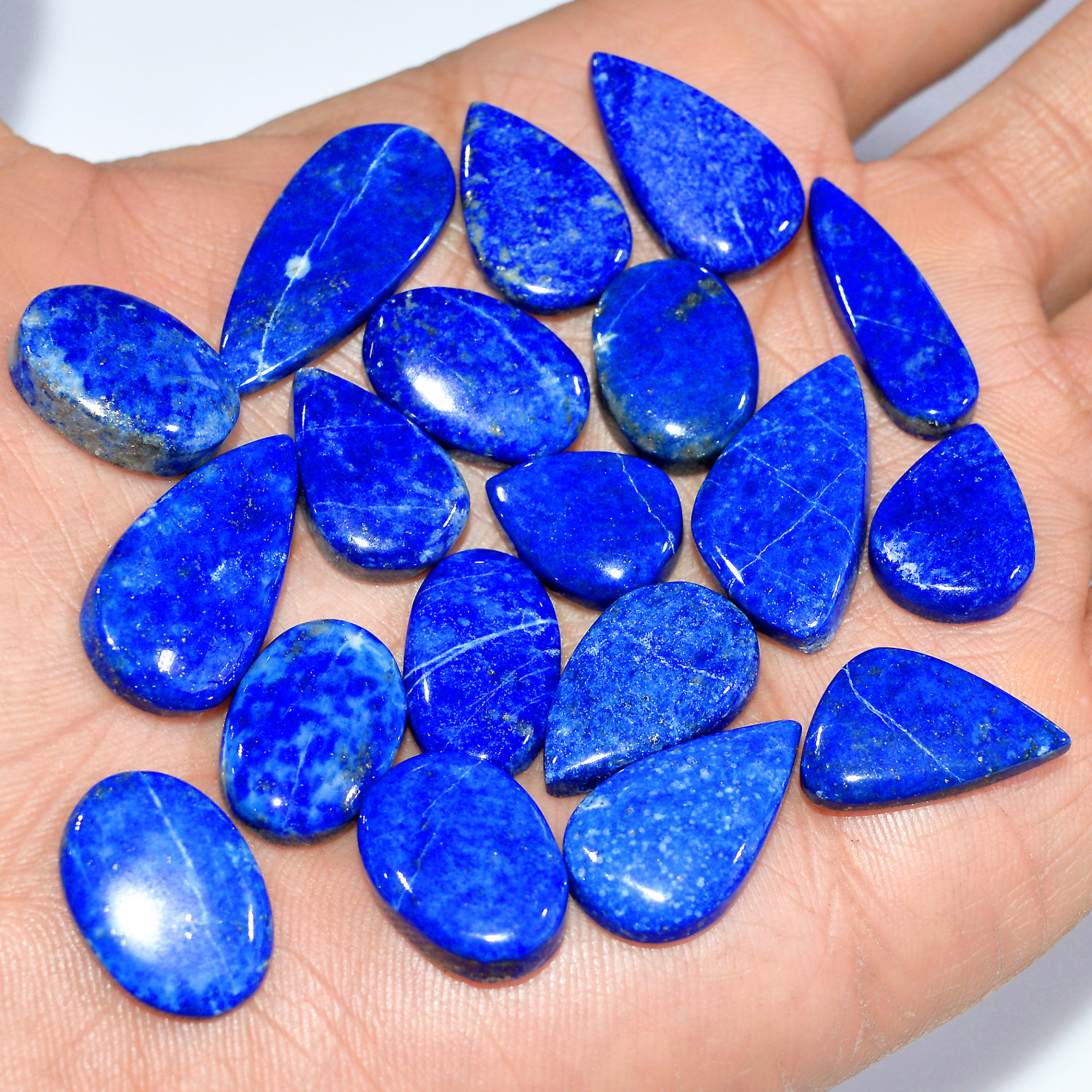 19 Pcs 188 Cts Natural Lapis Lazuli Cabochon Loose Gemstone Lot Craft Supplies For Silver Jewelry Making For Women 25x10 14x10mm 17398
