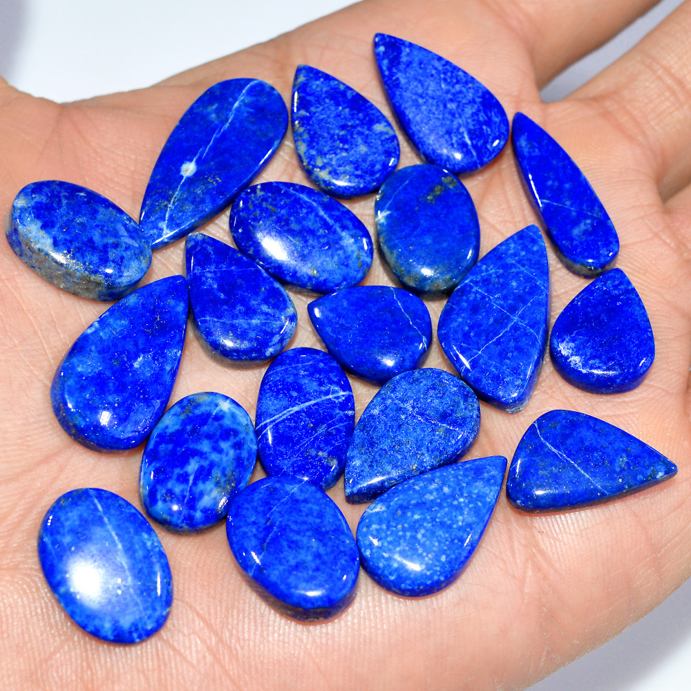 Image of 19 Pcs 188 Cts Natural Lapis Lazuli Cabochon Loose Gemstone Lot Craft Supplies For Silver Jewelry Making For Women 25x10 14x10mm #17398