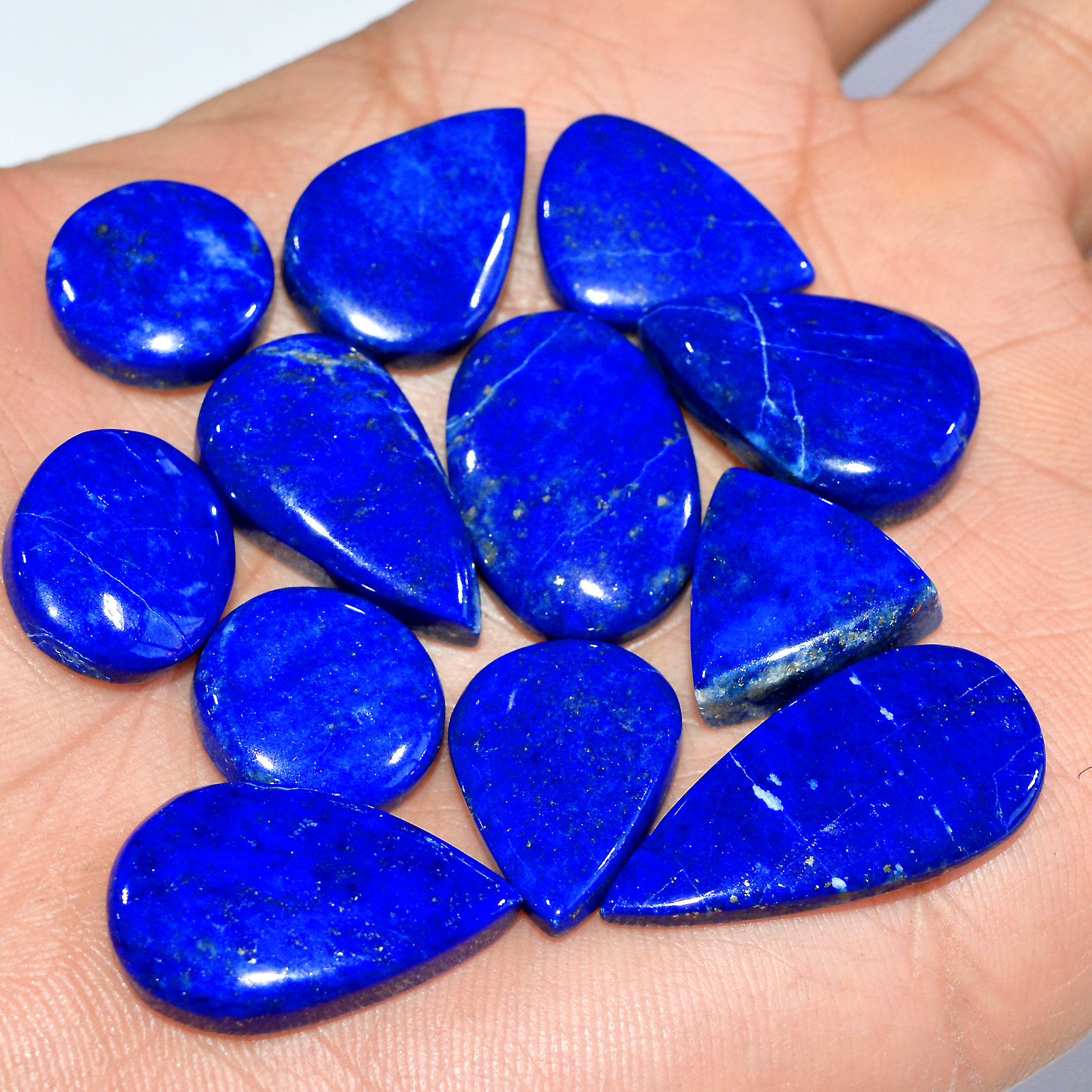 12 Pcs 177 Cts Natural Lapis Lazuli Cabochon Loose Gemstone Lot Craft Supplies For Silver Jewelry Making For Women 28x12 13x13mm 17399