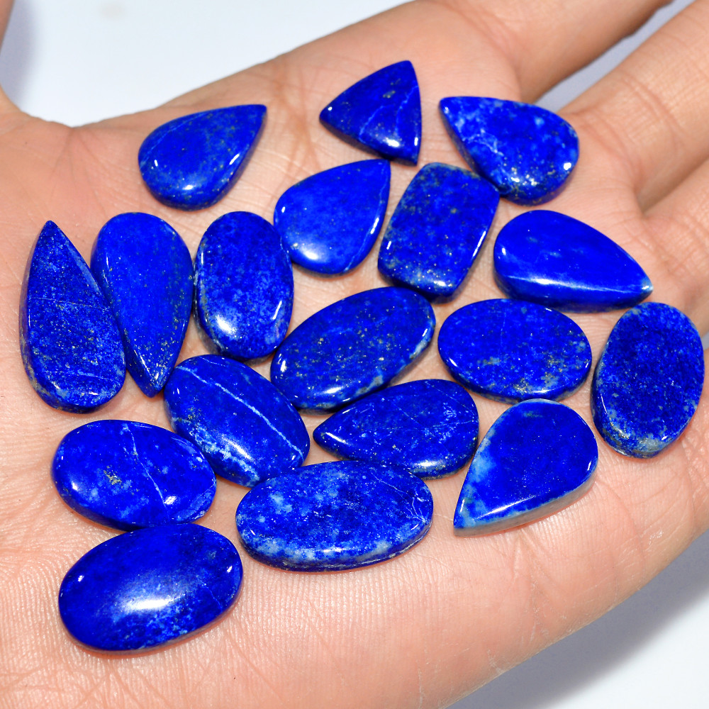 Image of 18 Pcs 232 Cts Natural Lapis Lazuli Cabochon Loose Gemstone Lot Craft Supplies For Silver Jewelry Making For Women 24x10 10x10mm #17401