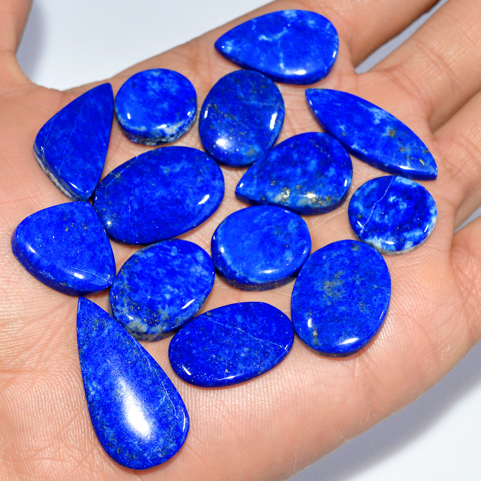 14 Pcs 247 Cts Natural Lapis Lazuli Cabochon Loose Gemstone Lot Craft Supplies For Silver Jewelry Making For Women 30x15 14x14mm 17402