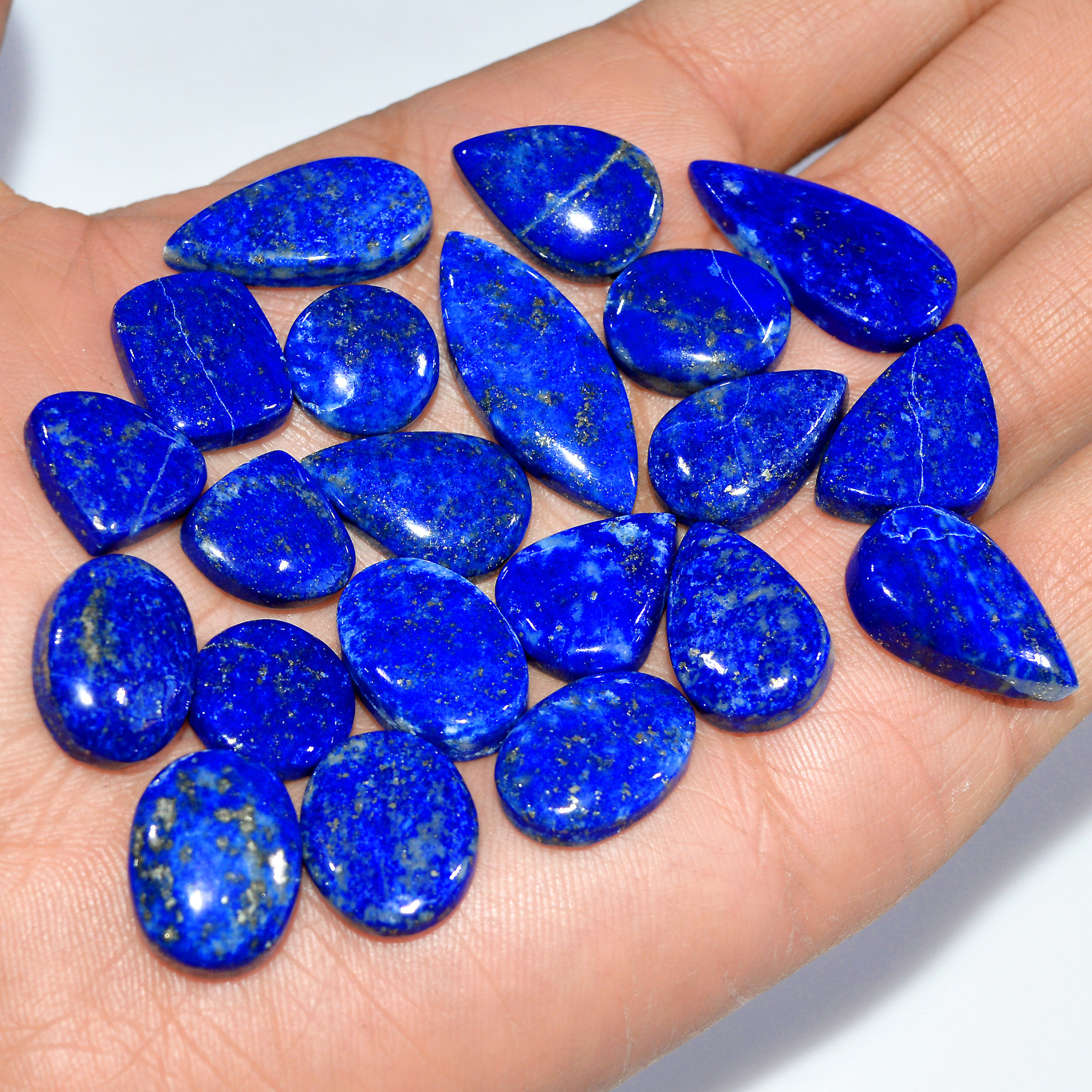 21 Pcs 252 Cts Natural Lapis Lazuli Cabochon Loose Gemstone Lot Craft Supplies For Silver Jewelry Making For Women 29x10 10x10mm 17403