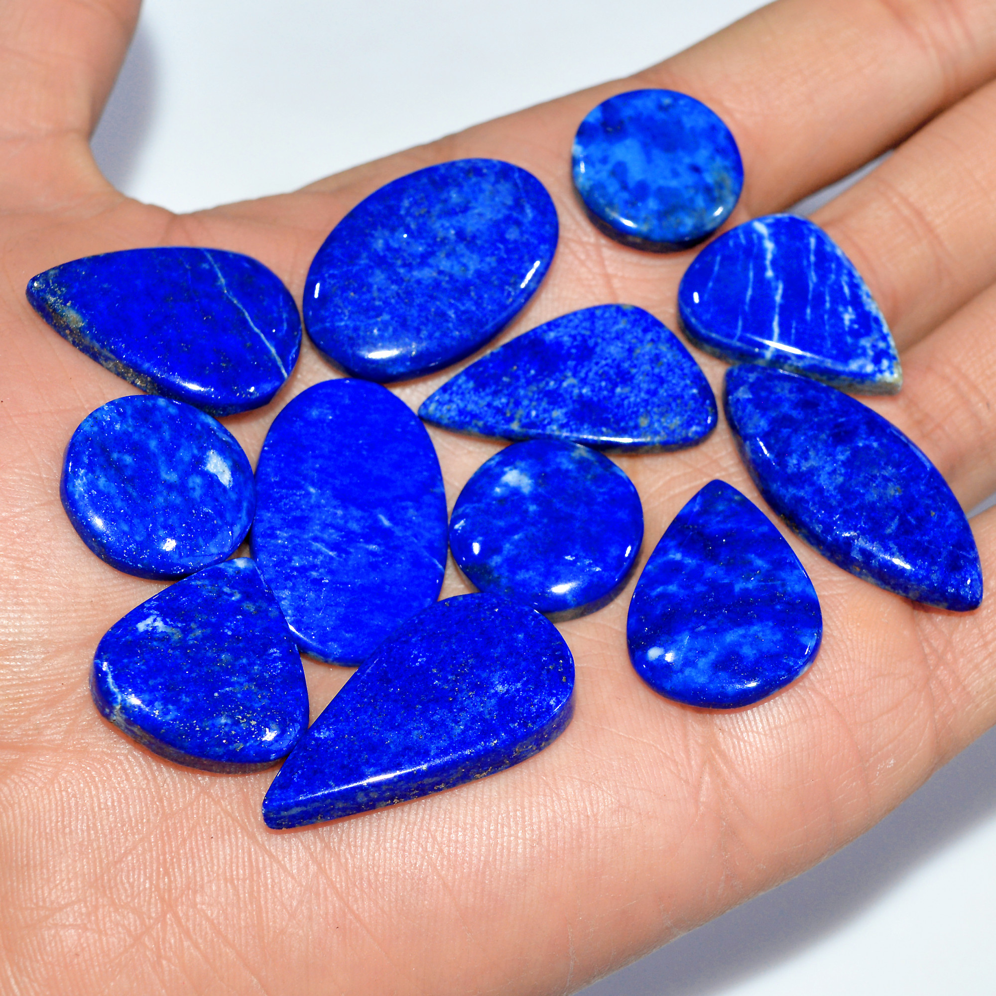 12 Pcs 242 Cts Natural Lapis Lazuli Cabochon Loose Gemstone Lot Craft Supplies For Silver Jewelry Making For Women 34x13 15x15mm 17405