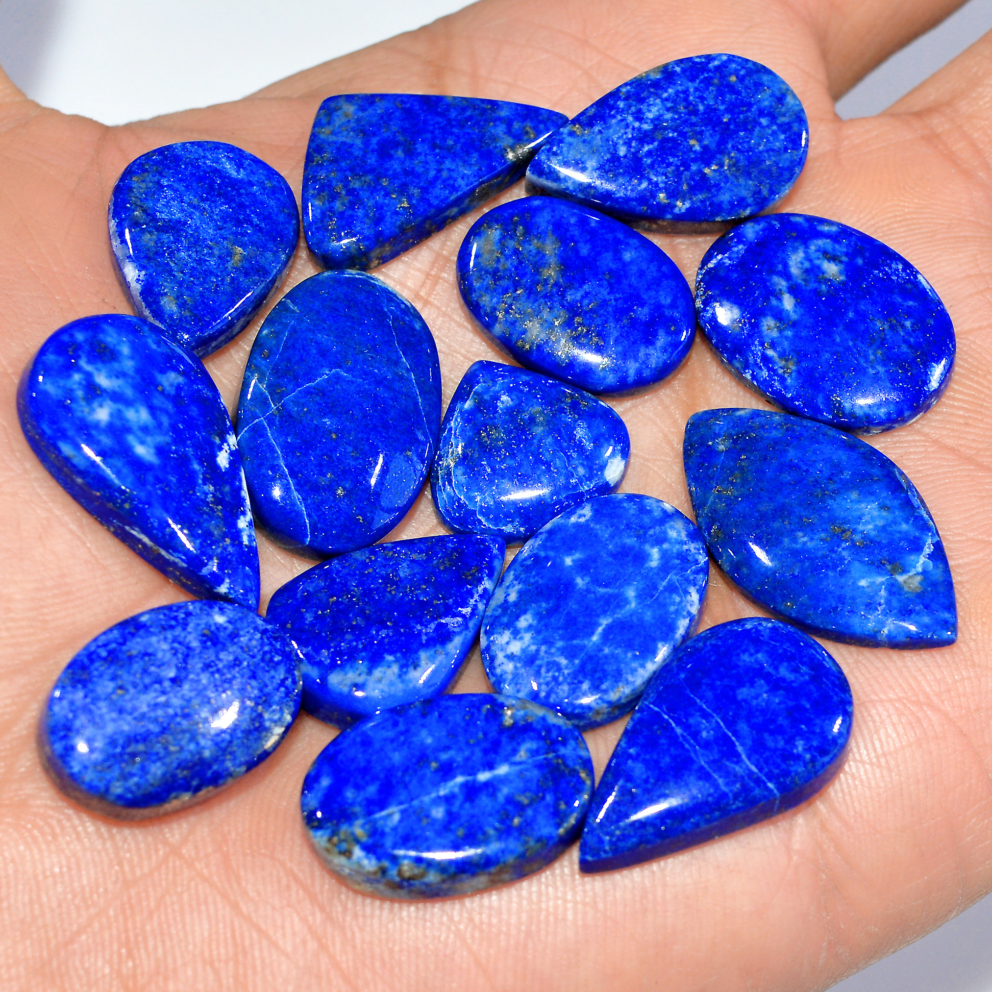 14 Pcs 224 Cts Natural Lapis Lazuli Cabochon Loose Gemstone Lot Craft Supplies For Silver Jewelry Making For Women 26x14 14x14mm 17406
