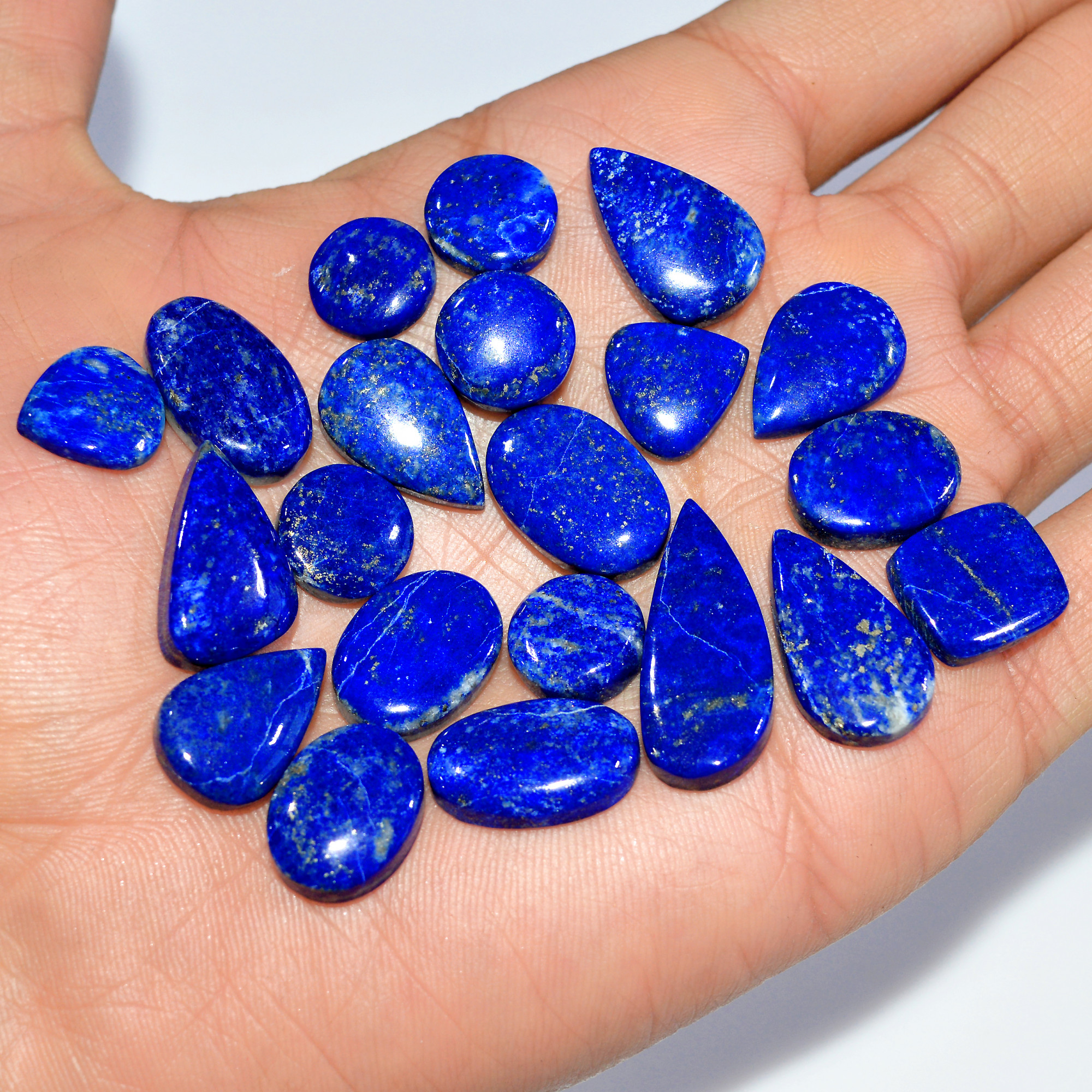 21 Pcs 201 Cts Natural Lapis Lazuli Cabochon Loose Gemstone Lot Craft Supplies For Silver Jewelry Making For Women 25x10 10x10mm 17408