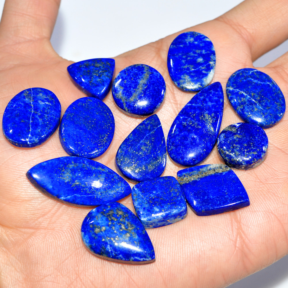 Image of 13 Pcs 254 Cts Natural Lapis Lazuli Cabochon Loose Gemstone Lot Craft Supplies For Silver Jewelry Making For Women 31x13 15x15mm #17409