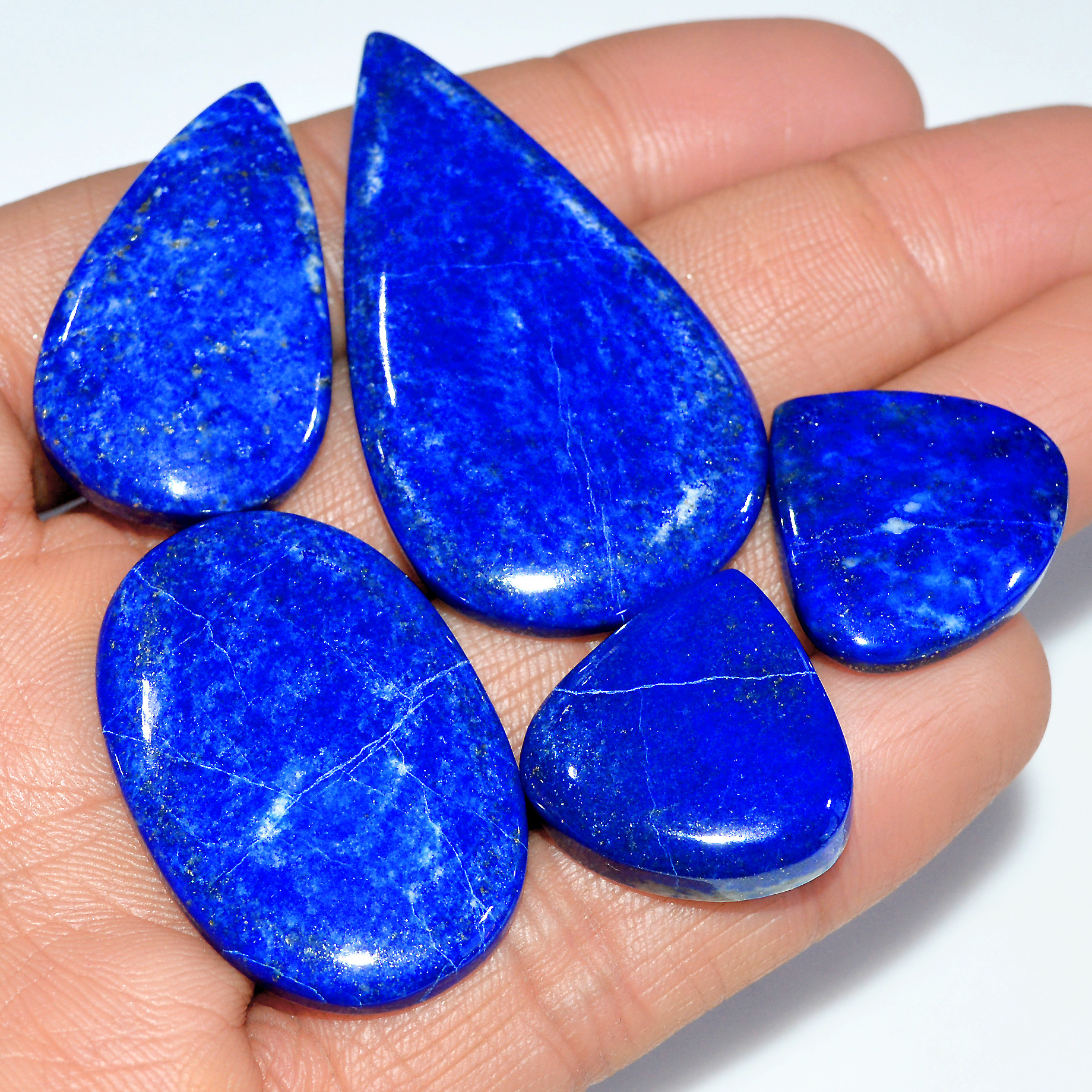 5 Pcs 185 Cts Natural Lapis Lazuli Cabochon Loose Gemstone Lot Craft Supplies For Silver Jewelry Making For Women 48x25 20x20mm 17410