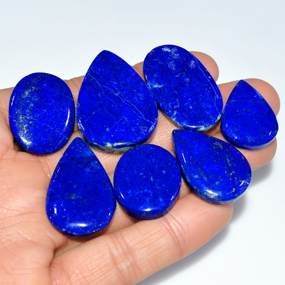 Image of 7 Pcs 244 Cts Natural Lapis Lazuli Cabochon Loose Gemstone Lot Craft Supplies For Silver Jewelry Making For Women 36x25 23x17mm #17411