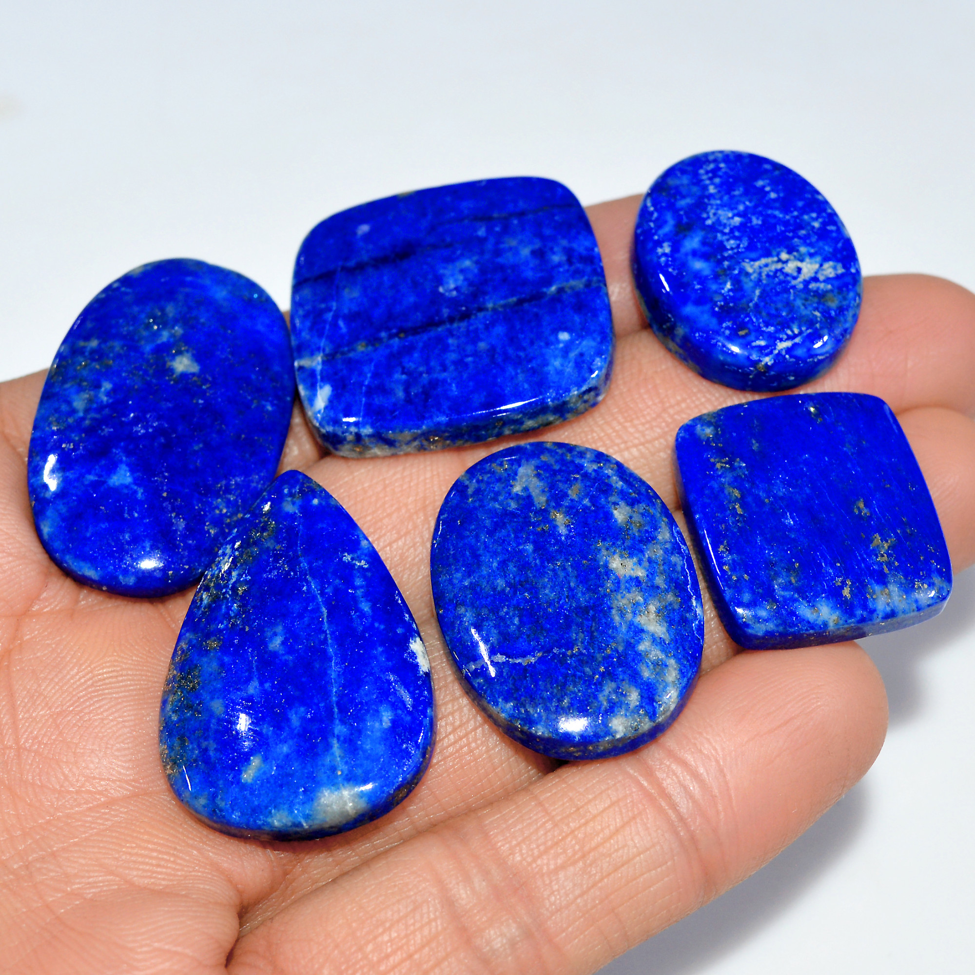 6 Pcs 251 Cts Natural Lapis Lazuli Cabochon Loose Gemstone Lot Craft Supplies For Silver Jewelry Making For Women 28x27 20x19mm 17413