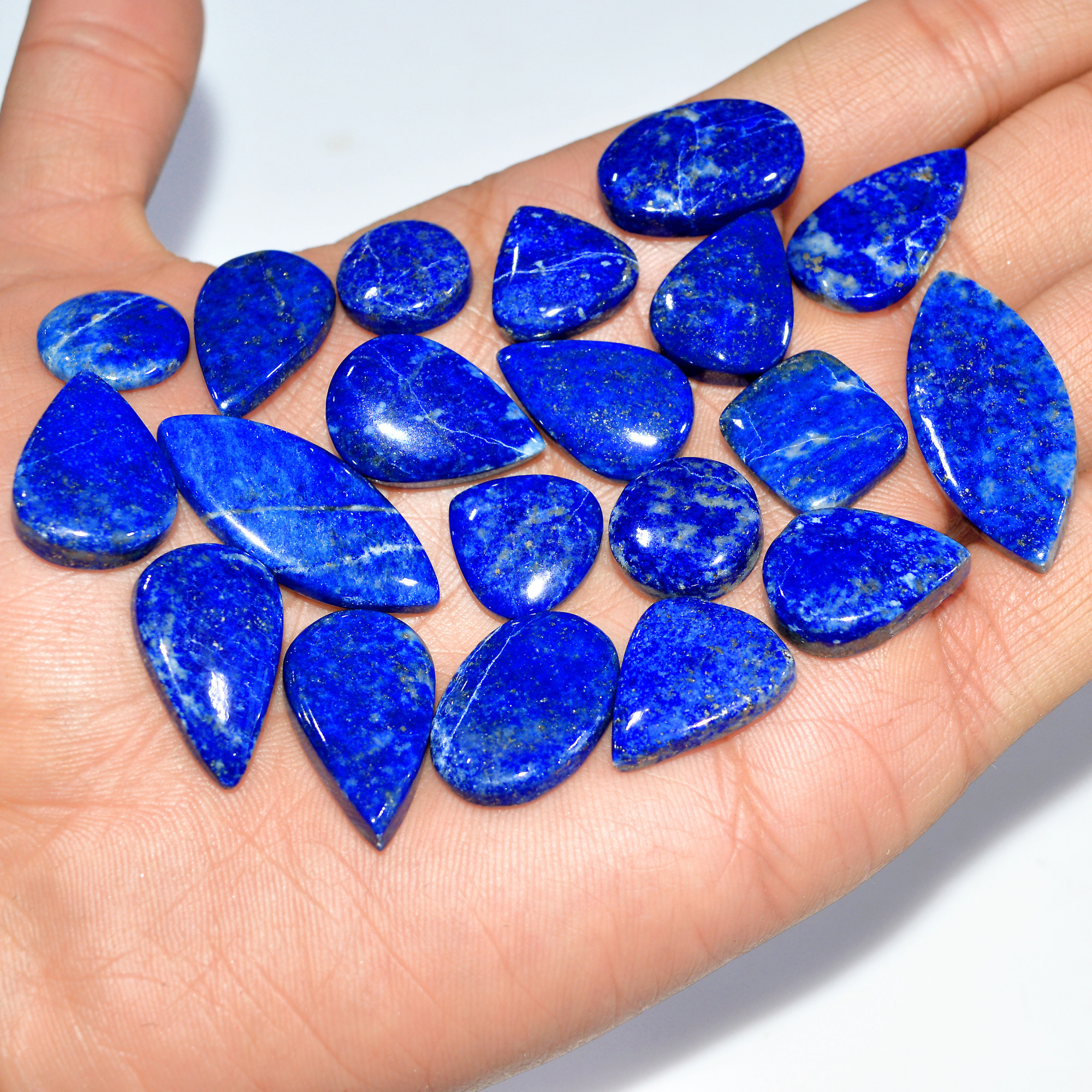 20 Pcs 284 Cts Natural Lapis Lazuli Cabochon Loose Gemstone Lot Craft Supplies For Silver Jewelry Making For Women 35x14 11x11mm 17414