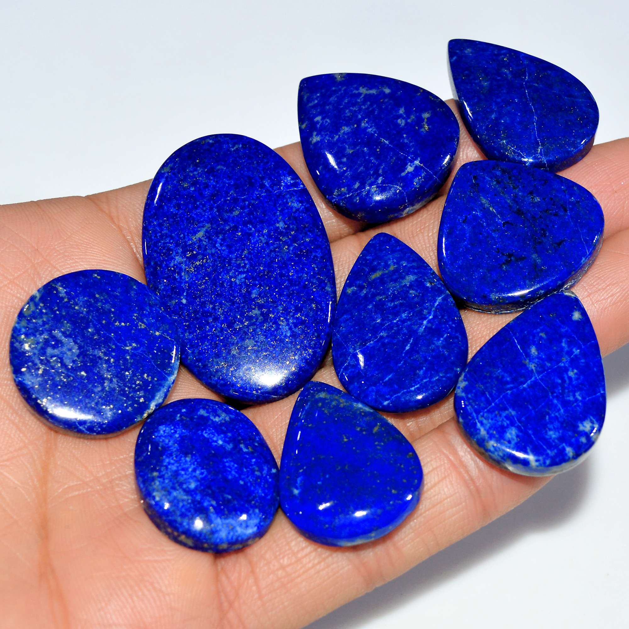 9 Pcs 328 Cts Natural Lapis Lazuli Cabochon Loose Gemstone Lot Mixed Shapes Sizes Healing Crystal For Jewelry Making 45x28 24x24mm 17418
