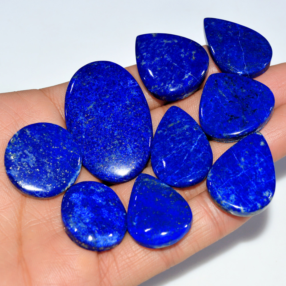 Image of 9 Pcs 328 Cts Natural Lapis Lazuli Cabochon Loose Gemstone Lot Mixed Shapes Sizes Healing Crystal For Jewelry Making 45x28 24x24mm #17418