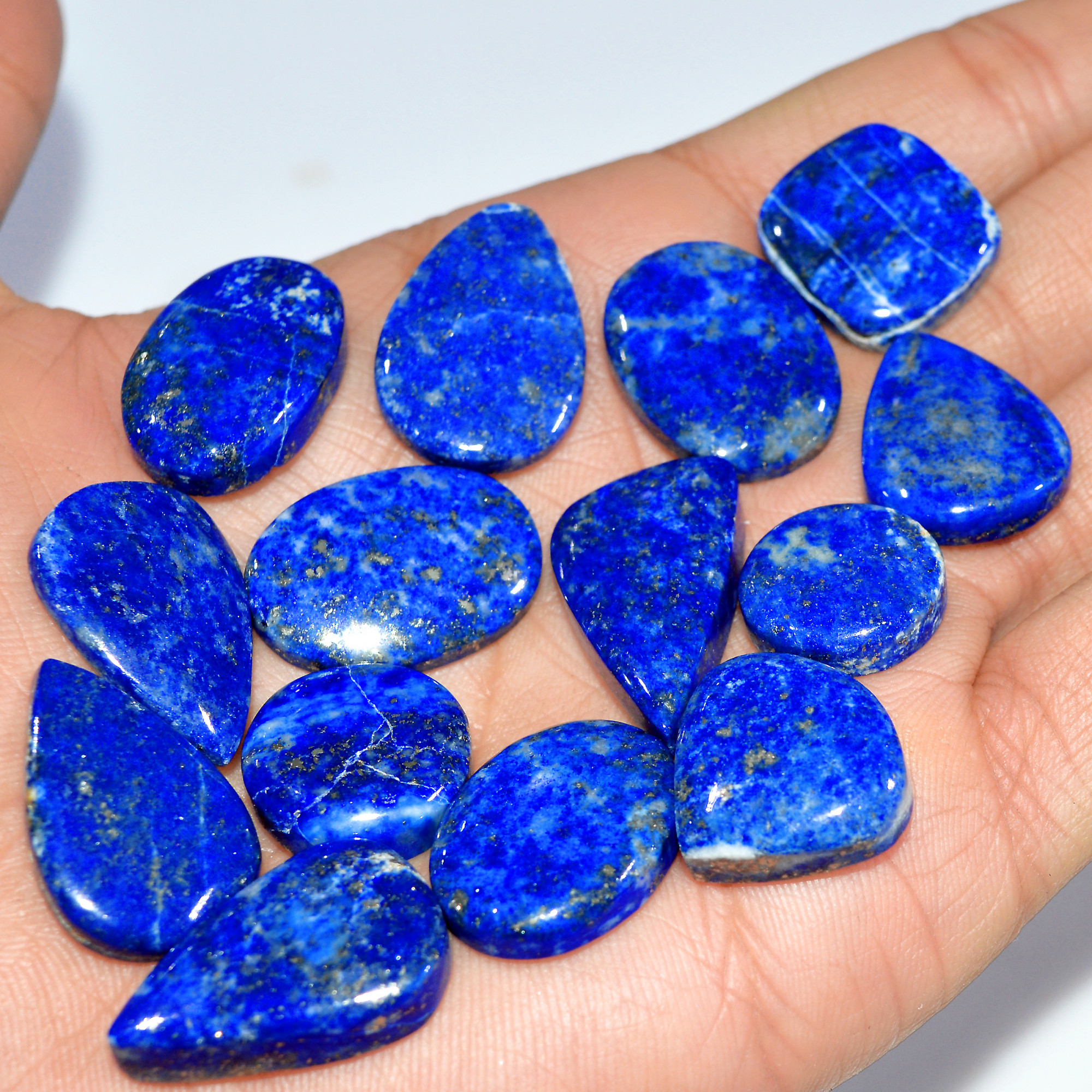 14 Pcs 266 Cts Natural Lapis Lazuli Cabochon Loose Gemstone Lot Mixed Shapes Sizes Healing Crystal For Jewelry Making 25x15 14x14mm 17419