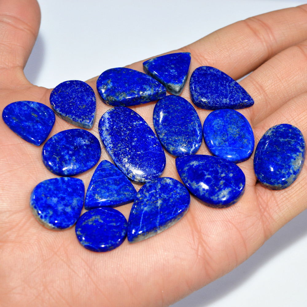 Image of 15 Pcs 277 Cts Natural Lapis Lazuli Cabochon Loose Gemstone Lot Mixed Shapes Sizes Healing Crystal For Jewelry Making 29x15 15x15mm #17420