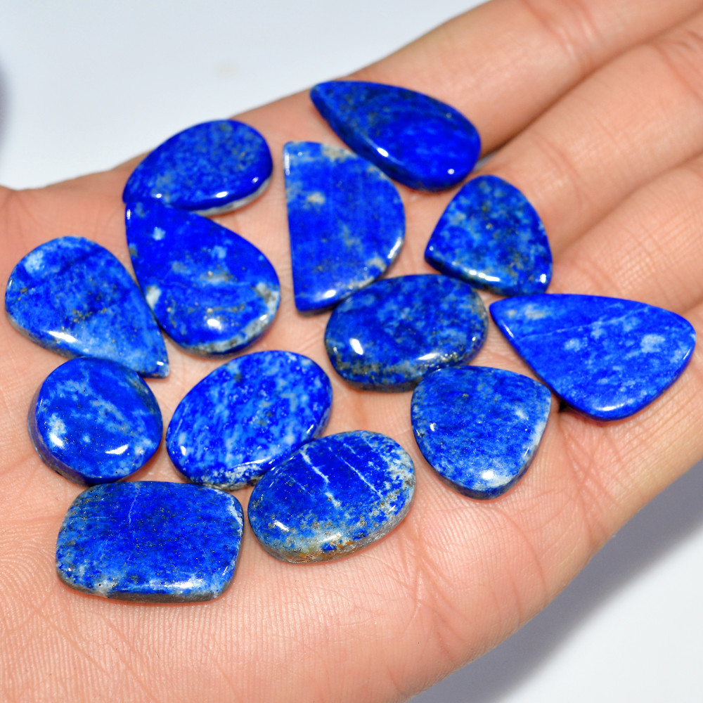 Image of 13 Pcs 238 Cts Natural Lapis Lazuli Cabochon Loose Gemstone Lot Mixed Shapes Sizes Healing Crystal For Jewelry Making 25x15 15x15mm #17421