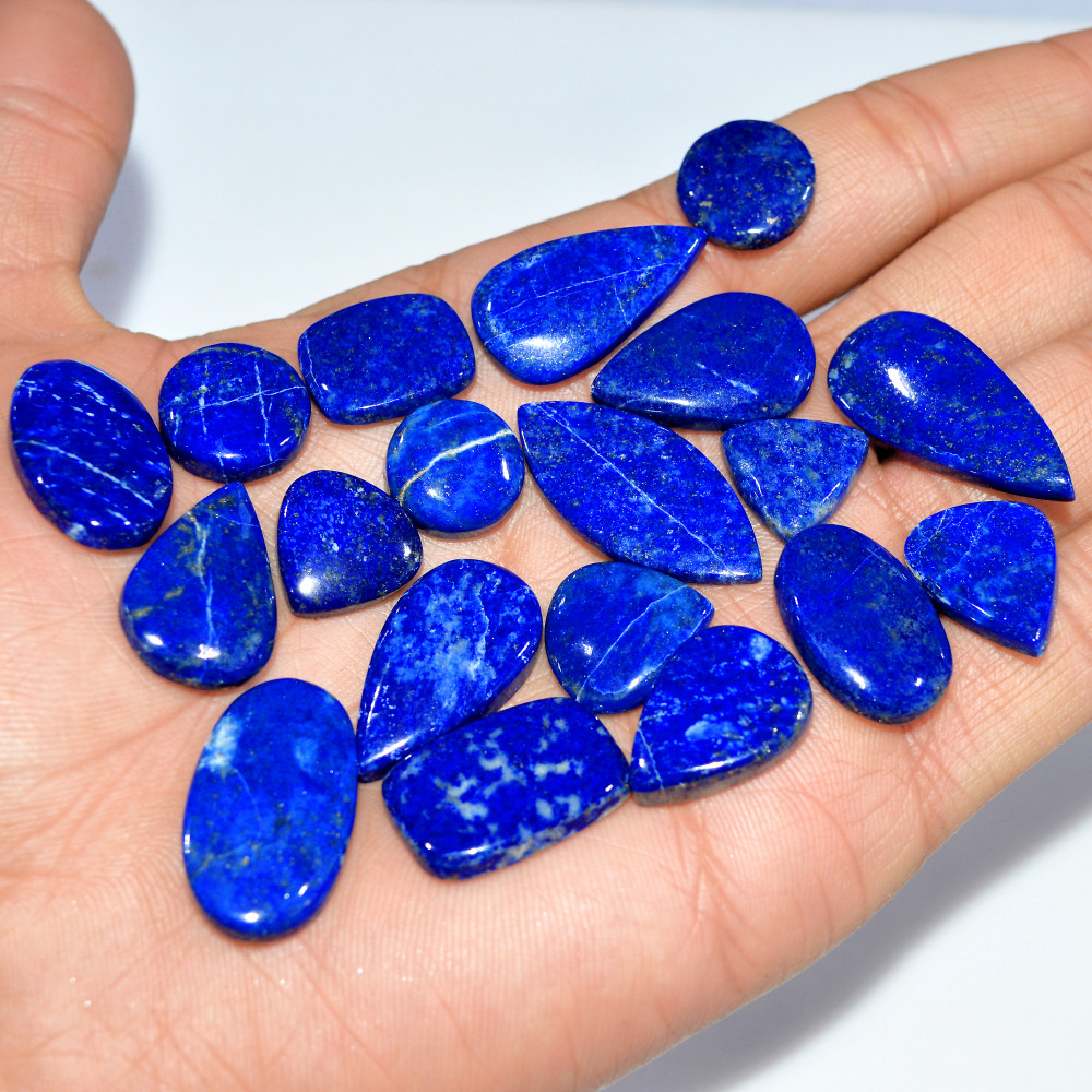 Image of 19 Pcs 260 Cts Natural Lapis Lazuli Cabochon Loose Gemstone Lot Mixed Shapes Sizes Healing Crystal For Jewelry Making 30x13 12x12mm #17422