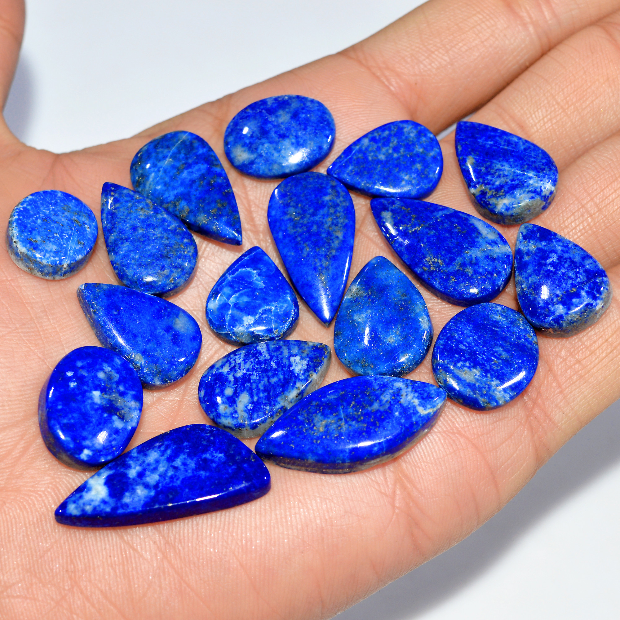 17 Pcs 258 Cts Natural Lapis Lazuli Cabochon Loose Gemstone Lot Mixed Shapes Sizes Healing Crystal For Jewelry Making 30x13 15x11mm 17423